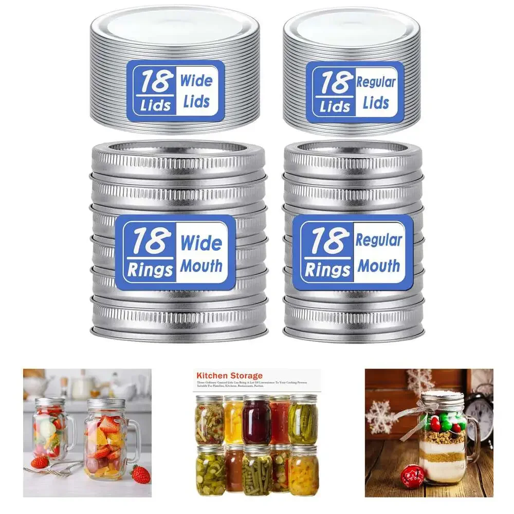 72 Pcs Mason Canning Lids with Rings Fits Ball Kerr More Food Grade Material